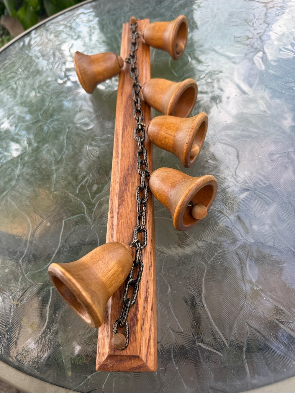 6 solid oak Bells